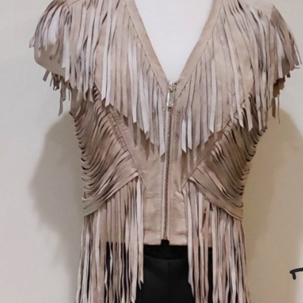 bebe Fringed Tan Vest